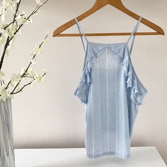 NWT Blue and White Ruffle detail Crop Tank Top - Picture 2 of 2